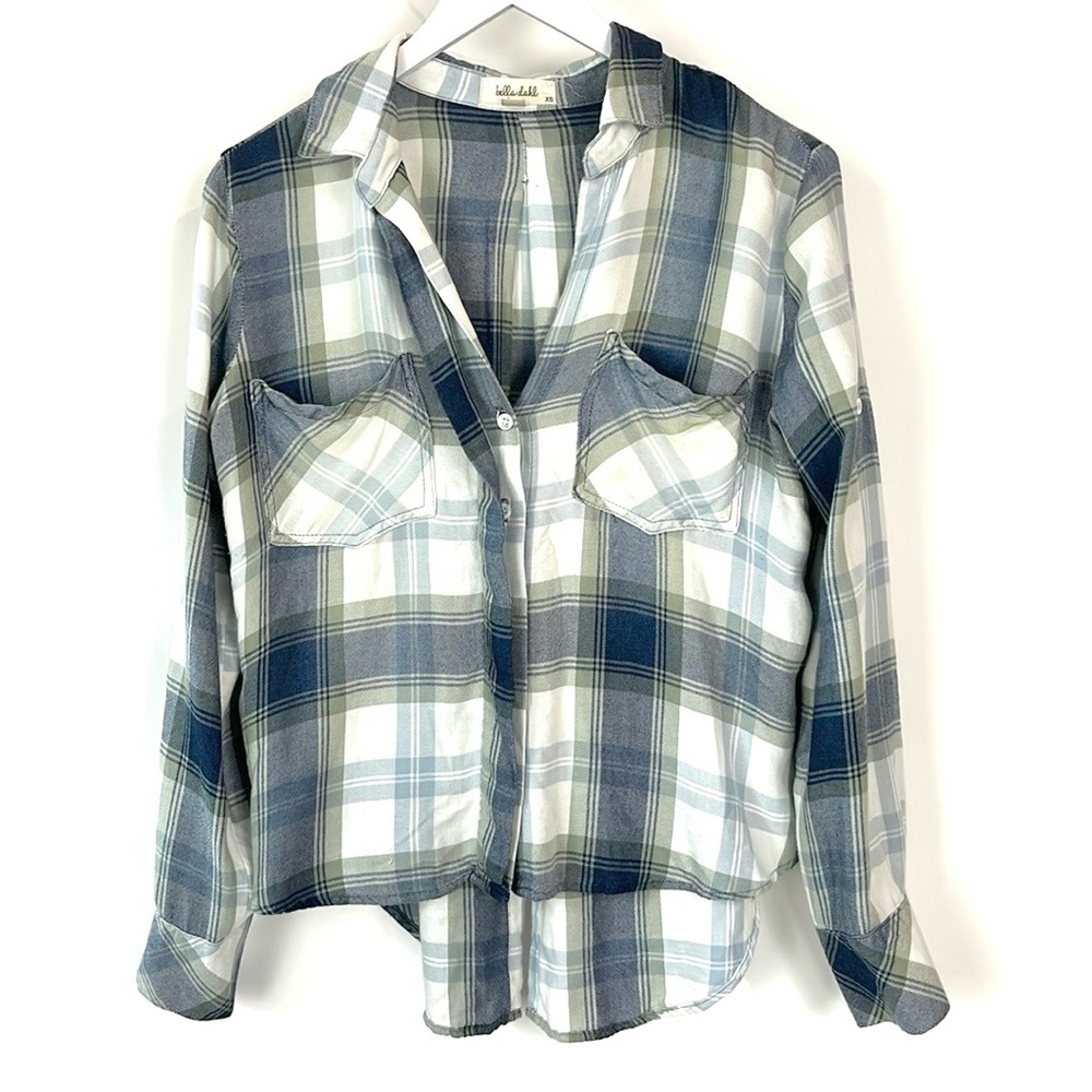 Bella Dahl Blue Plaid Split Back Button Down Shirt